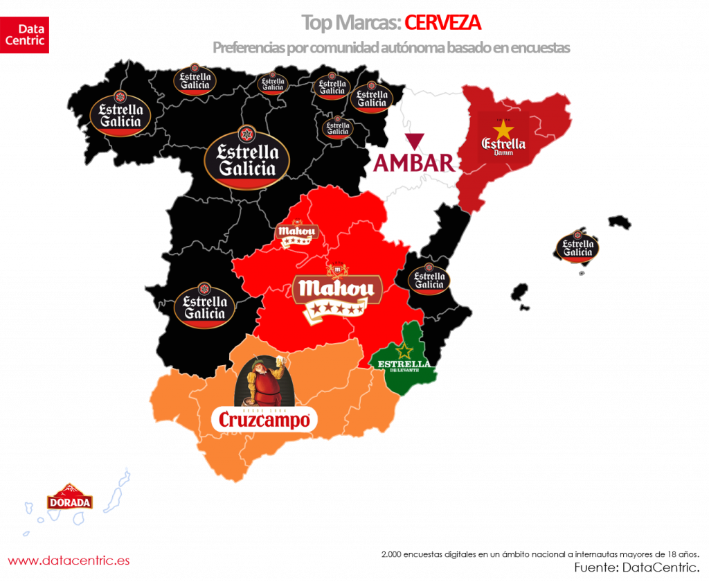 Mapa de top marcas de CERVEZA en España
