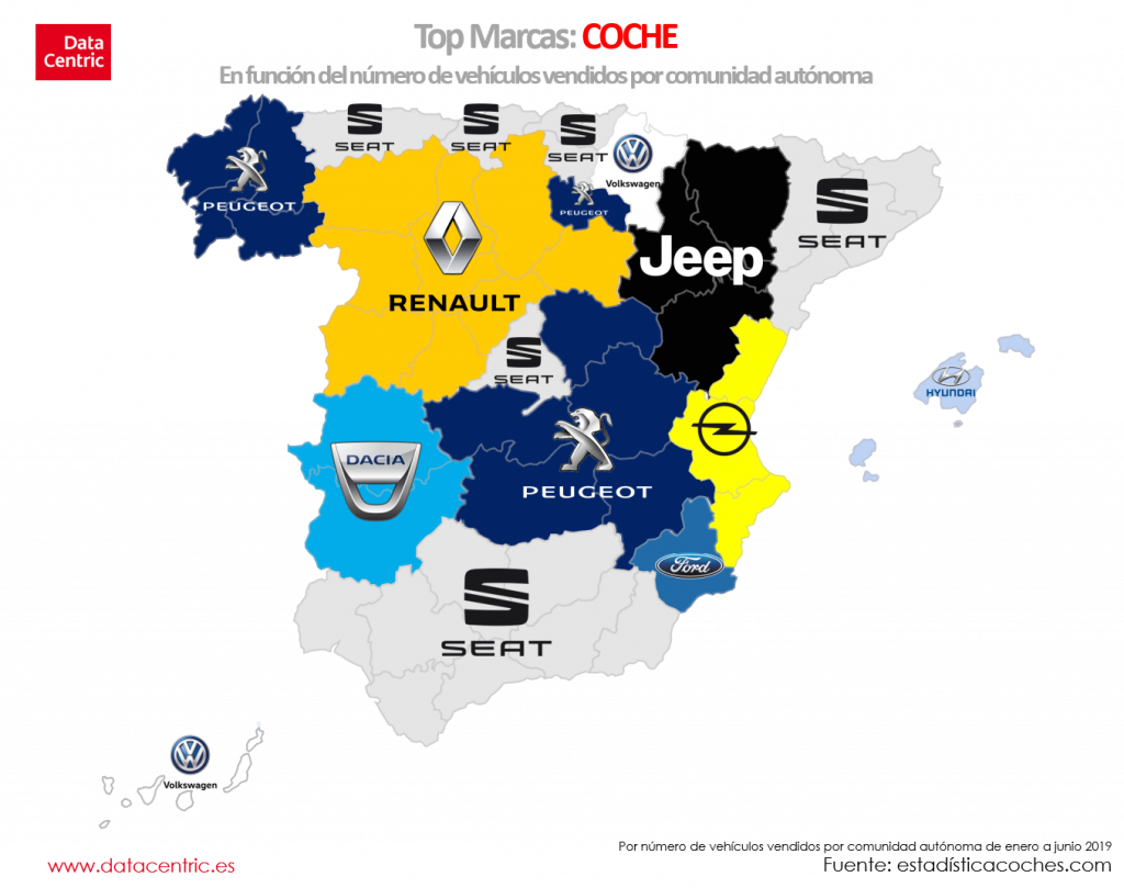 Mapa de top marcas de COCHE en España