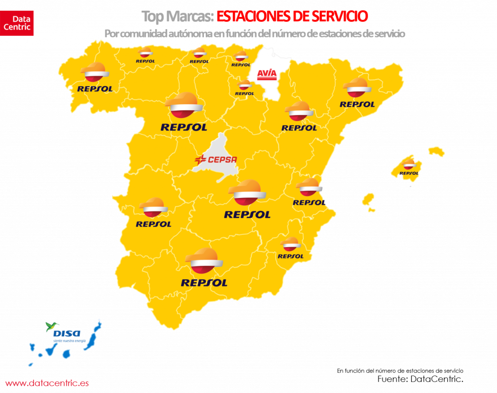 Mapa de top marcas de ESTACIONES DE SERVICIO en España