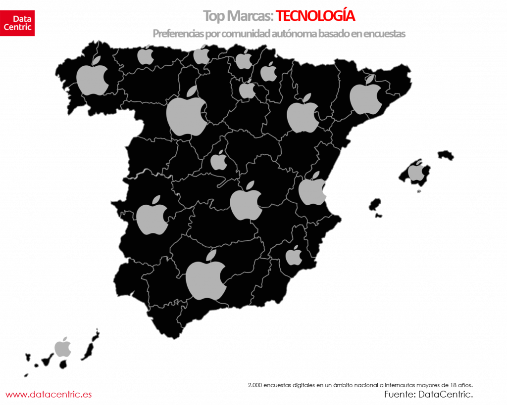Mapa de top marcas de TECNOLOGIA en España